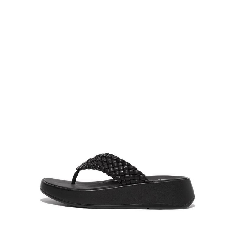 Fitflop F-Mode Women's E01 Woven Leather Toe-Post Sandals - All Black ...